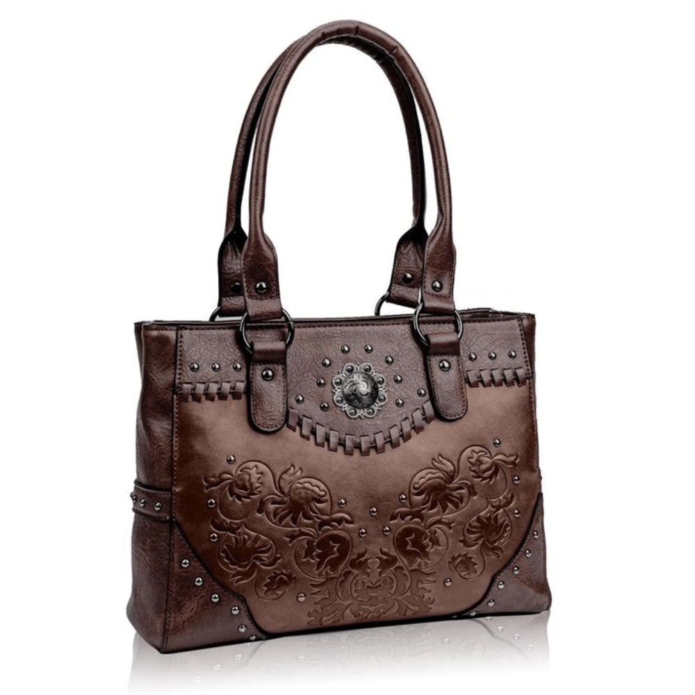Lavawa PU Leather Chic Brown Studded Western Shoulder Bag